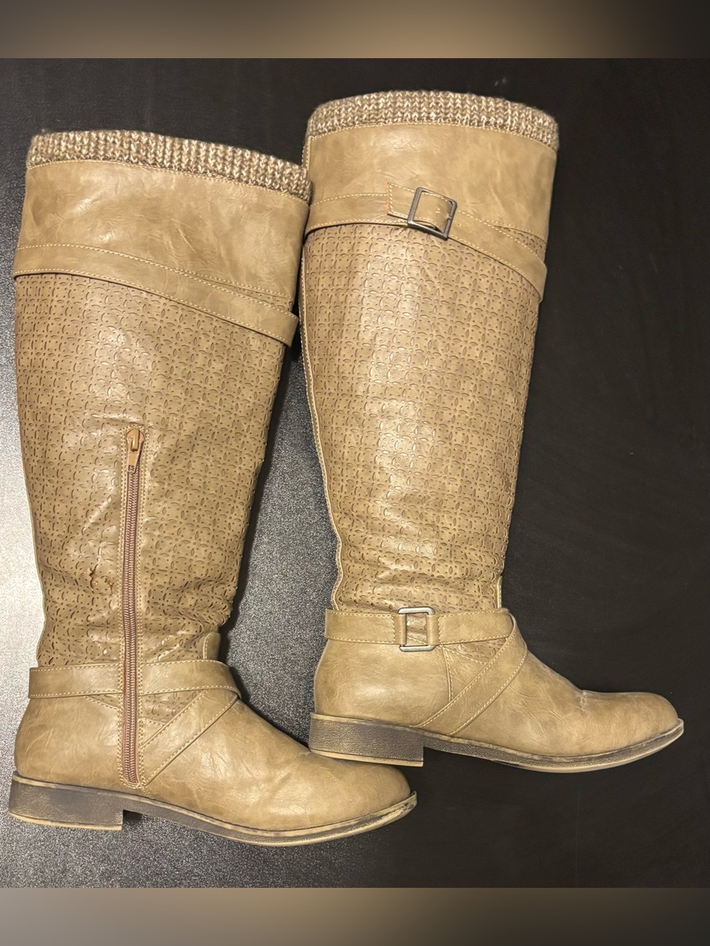 JustFab Women's Over-the-Knee Buckle Boots in Taupe